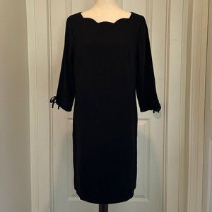 TALBOTS Black Classic Sheath Scalloped Neckline Midi Dress 10